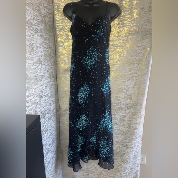 Vintage🧚♀️La Belle Women’s Navy/Blue Geometric Print Midi Length Dress - Picture 2 of 12